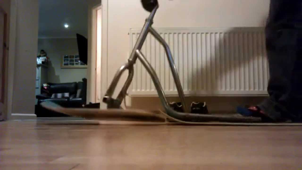 DIY Home Built Made Ski Snow bike Snowscoot Construction methods in detail steering and mounts