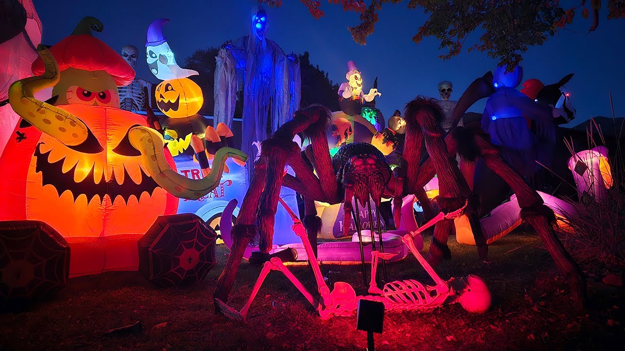 Our Complete 2023 Halloween Yard Display at Night!