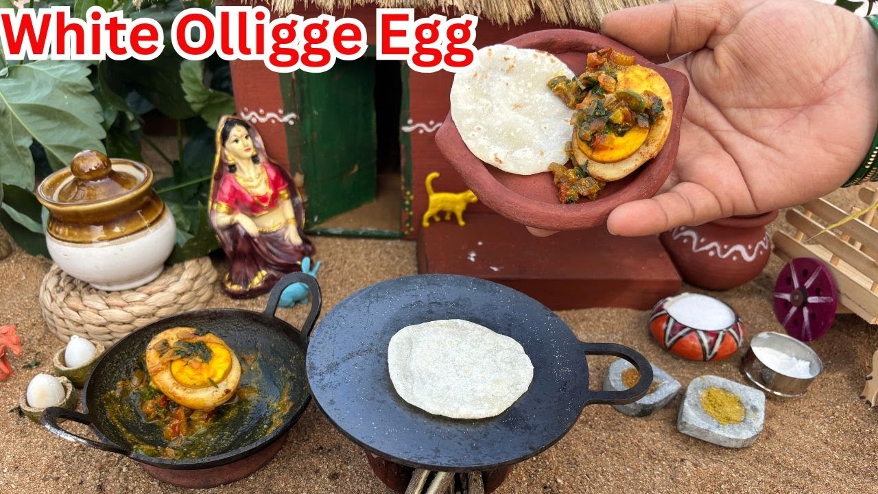Miniature White Olligge Egg Burgi|Tiny Foods|miniature village Recipes|Food key|Miniature Cooking