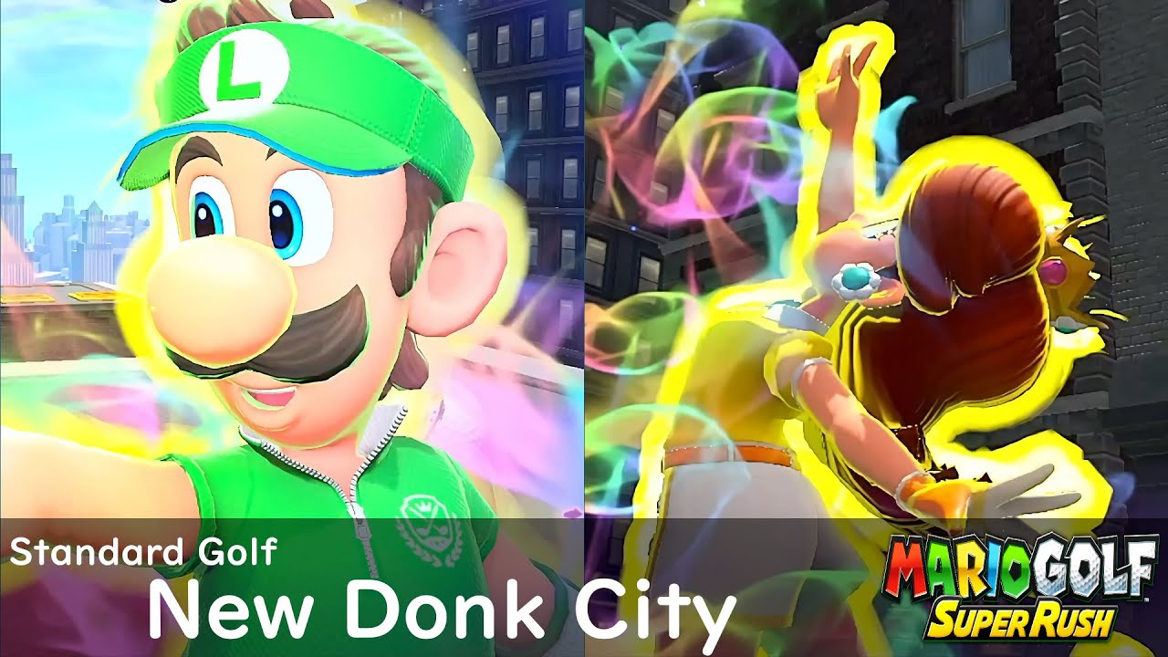 Mario Golf Super Rush Luigi vs Daisy in New Donk City