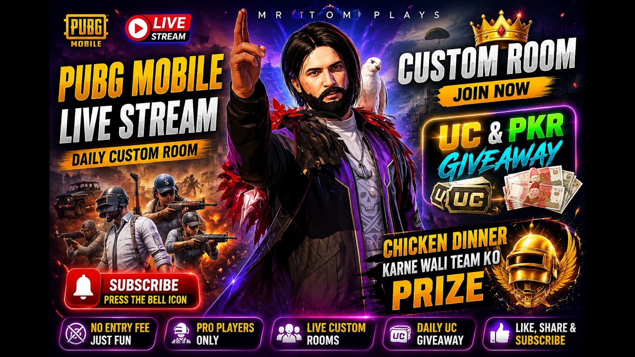 PUBG MOBILE LIVE STREEM CASTAM ROOM UC GIVEAWAY AJAO LOOT LO MR TOM PLAYS