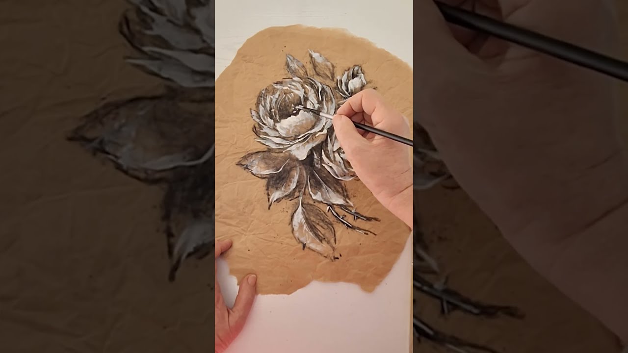 Rose al carbone, dipinta su carta da pacchi. #roses #carbon #tutorialpainting