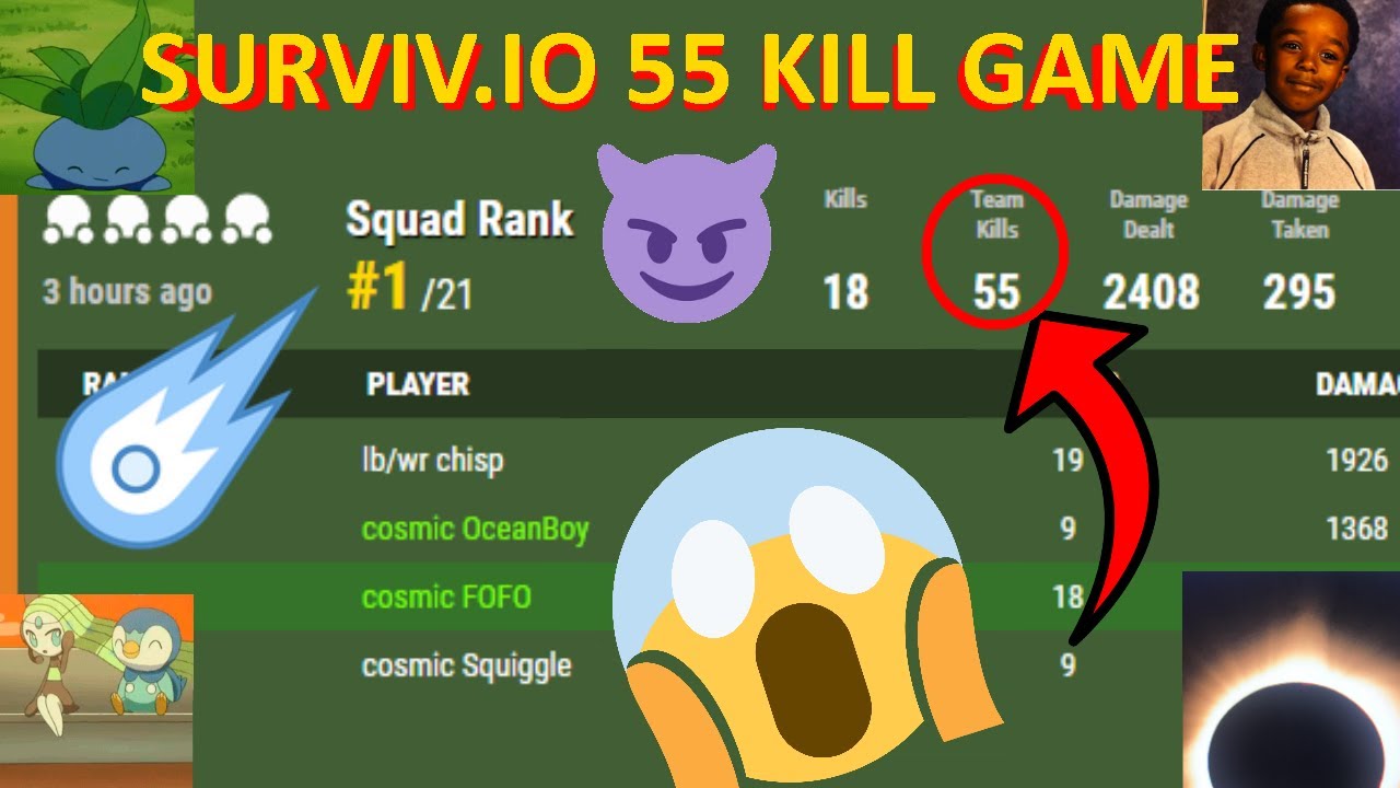 55 KILL SQUAD WORLD RECORD GAME!(Easter Surviv.io)