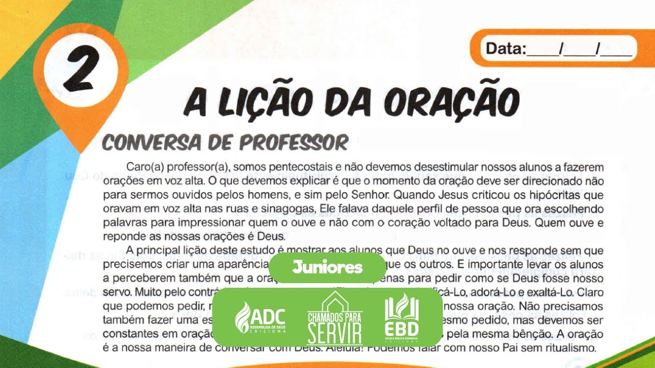 EBD Lição 02 | JUNIORES | A Lição da Oração.