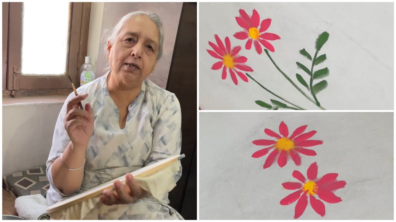 #1 easy flower 🌸 for the beginners.  Trick to apply ring|frame on cloth❤️👌fabric painting 🖼