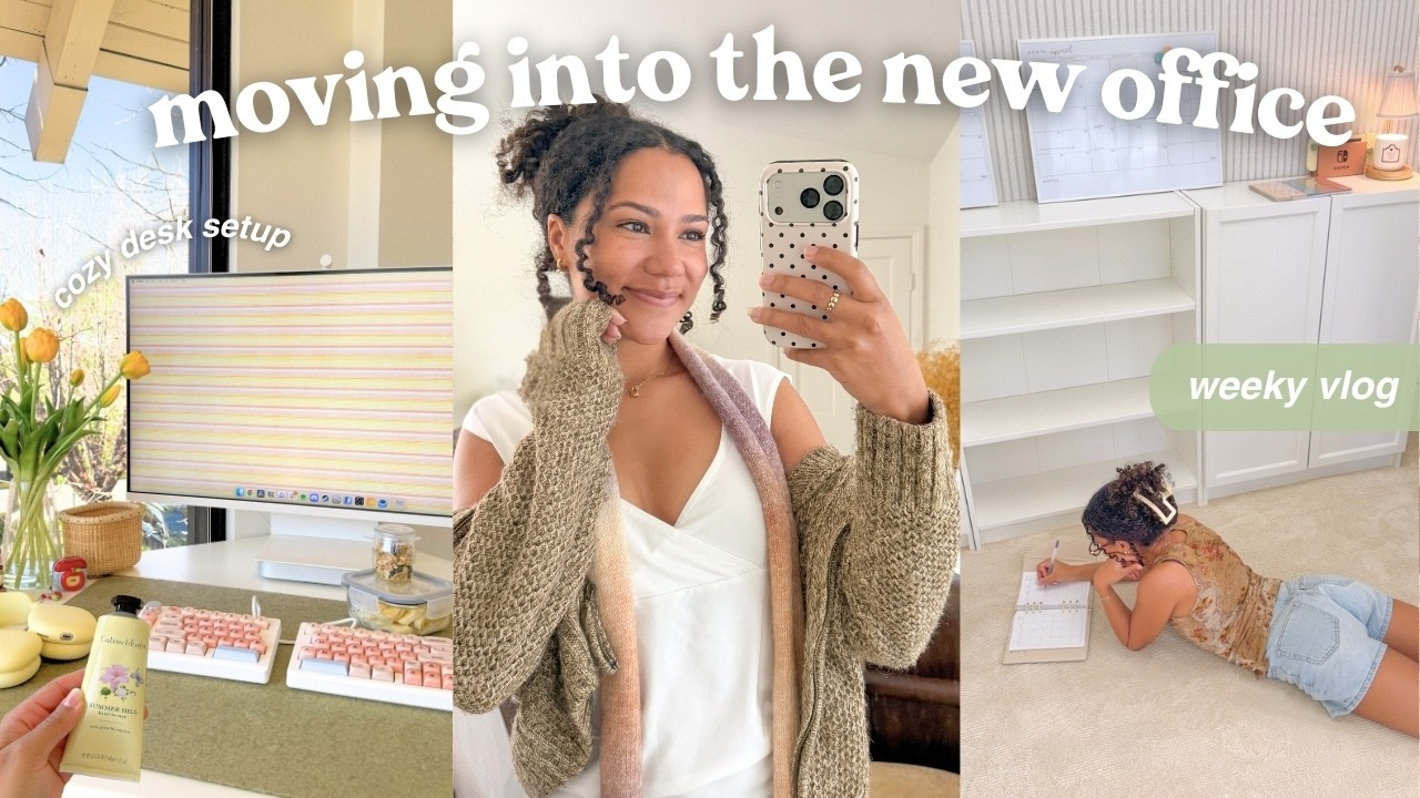 moving into the new office (furniture, wallpaper, rug & desk setup)!💛