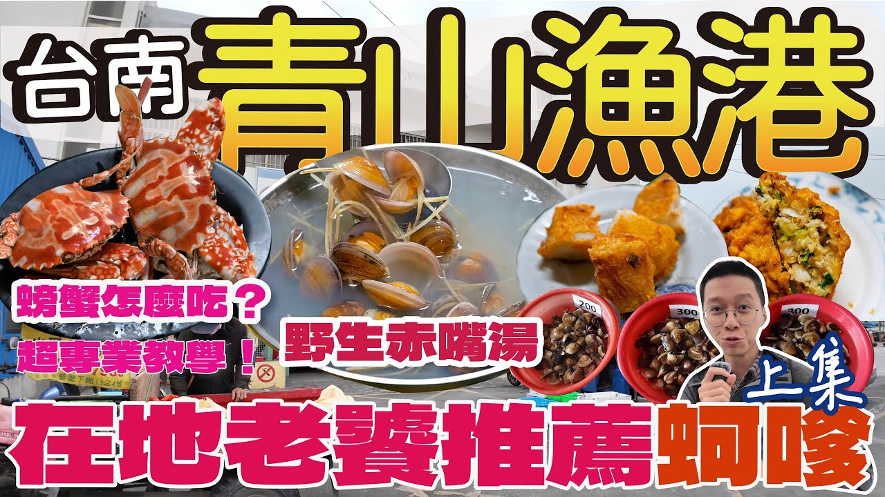 【漁港美食】來台南青鯤鯓青山漁港魚市吃超美味的花蟹 ! |  野生赤嘴湯讓人欲罷不能 |  在地老饕推薦必吃蚵嗲? #漁港 #海鮮 #台南美食