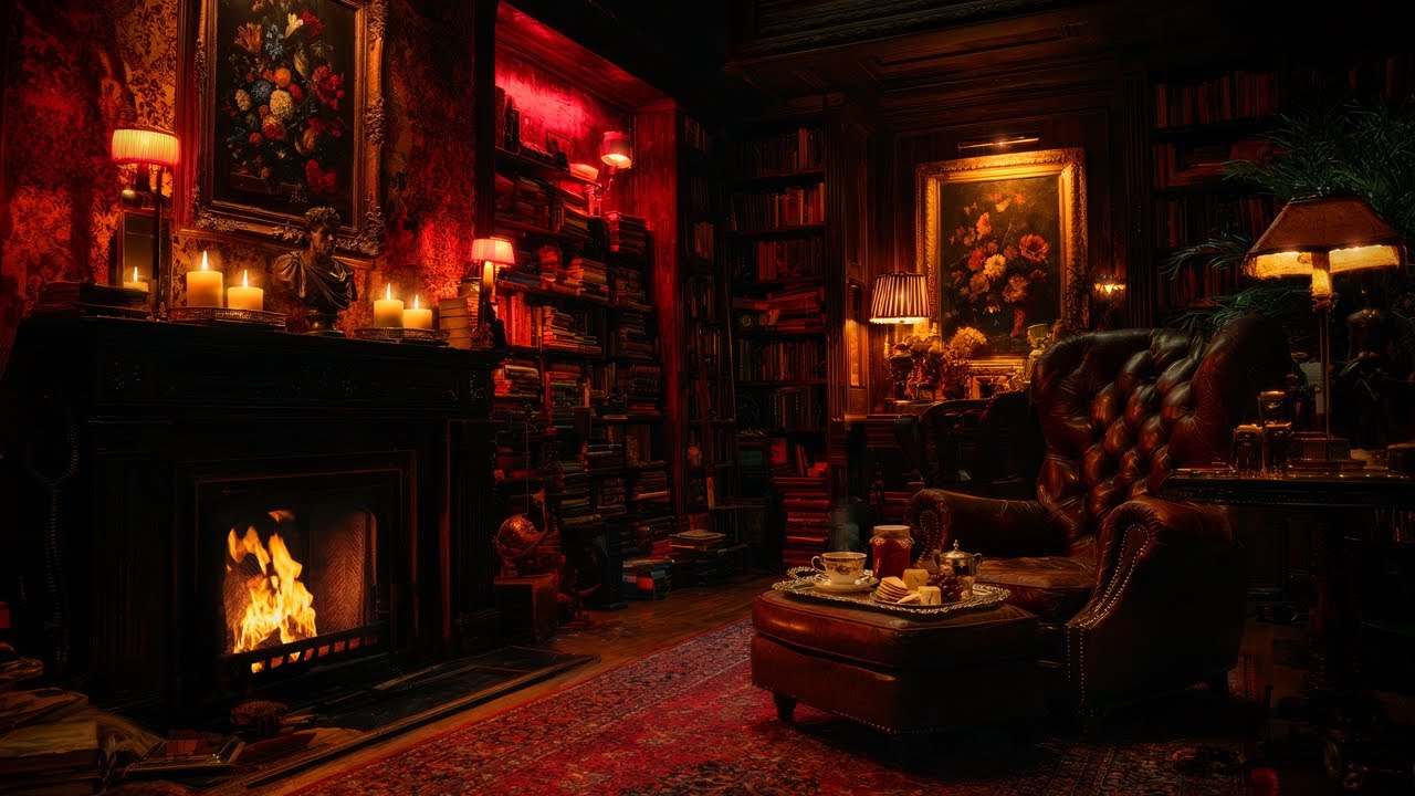Night in a Victorian Reading Nook | Cozy Fire and Candle Ambience  | 8 Hours of the Deepest Sleep