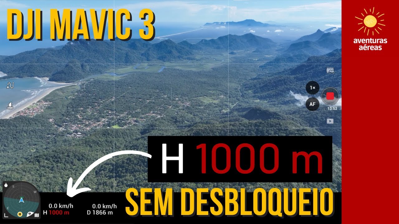 Drone DJI Mavic 3 a 1000m de altura em voo teste sem desbloqueio