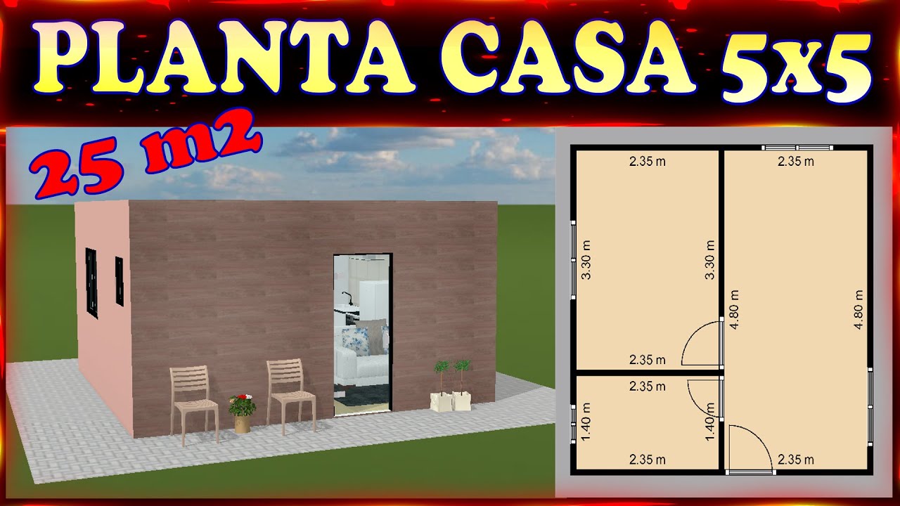 Planta Casa 5x5 - 25m² com Cozinha Americana