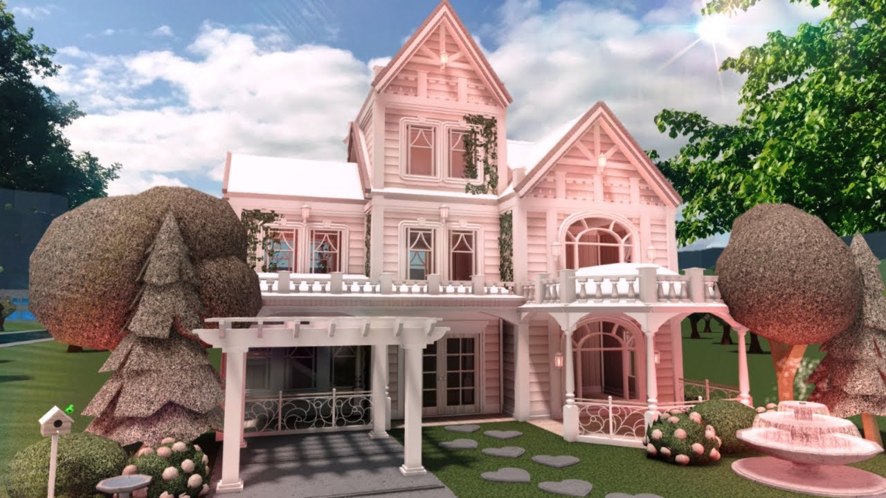 [ bloxburg ] 🩰 coquette aesthetic two story house ꒰ exterior build part 1 ꒱