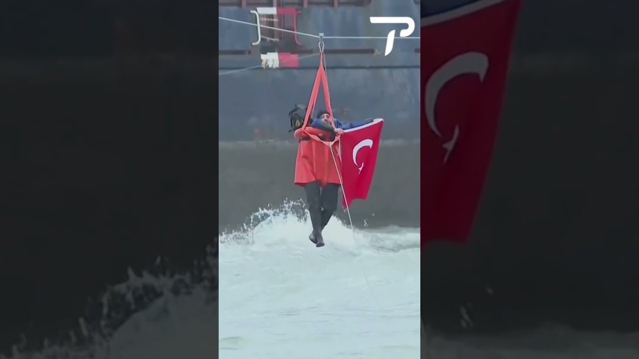 Dramatic Rescue as Storm Forces Cargo Ship Onto Shore in Turkey