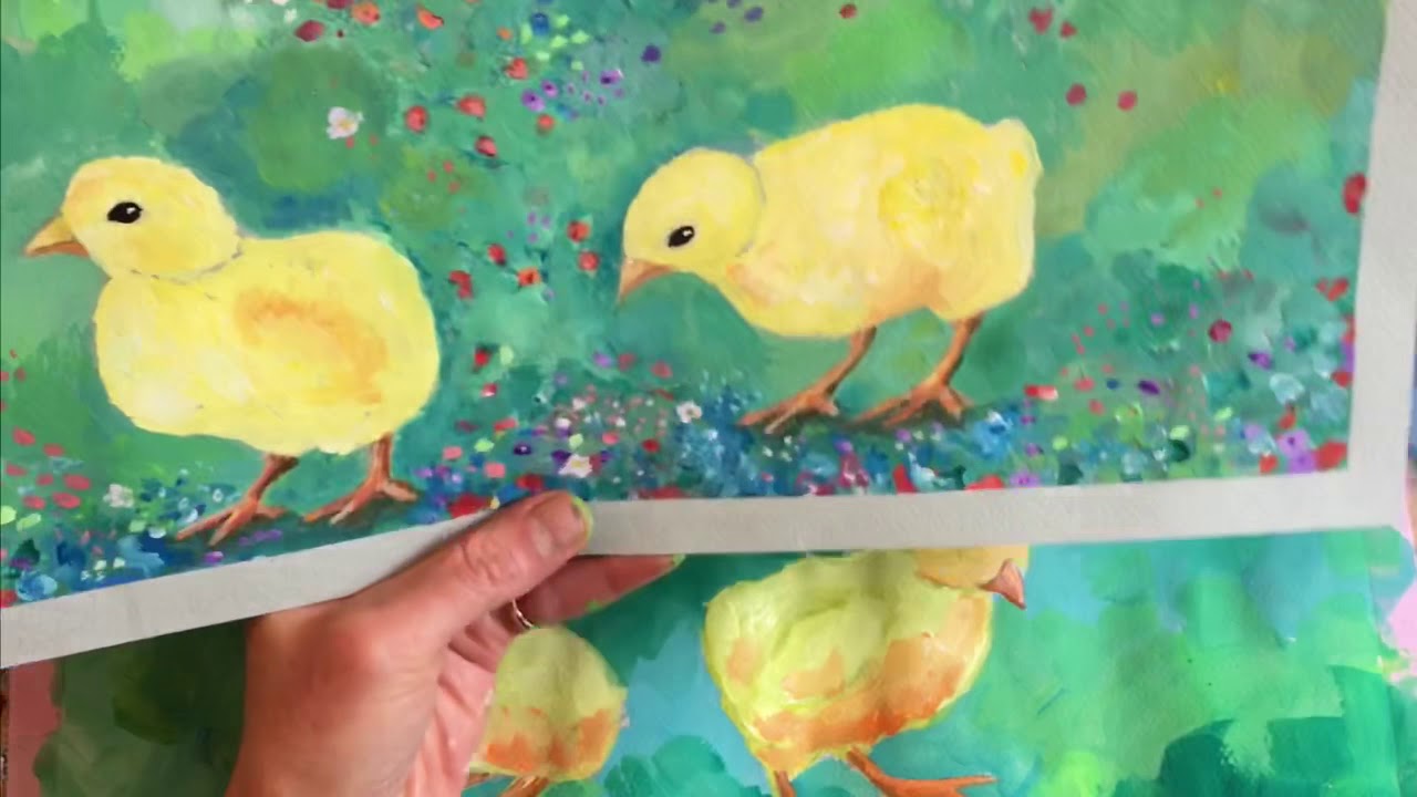 Klimt’s Flower Garden with Spring Chicks in Gouache