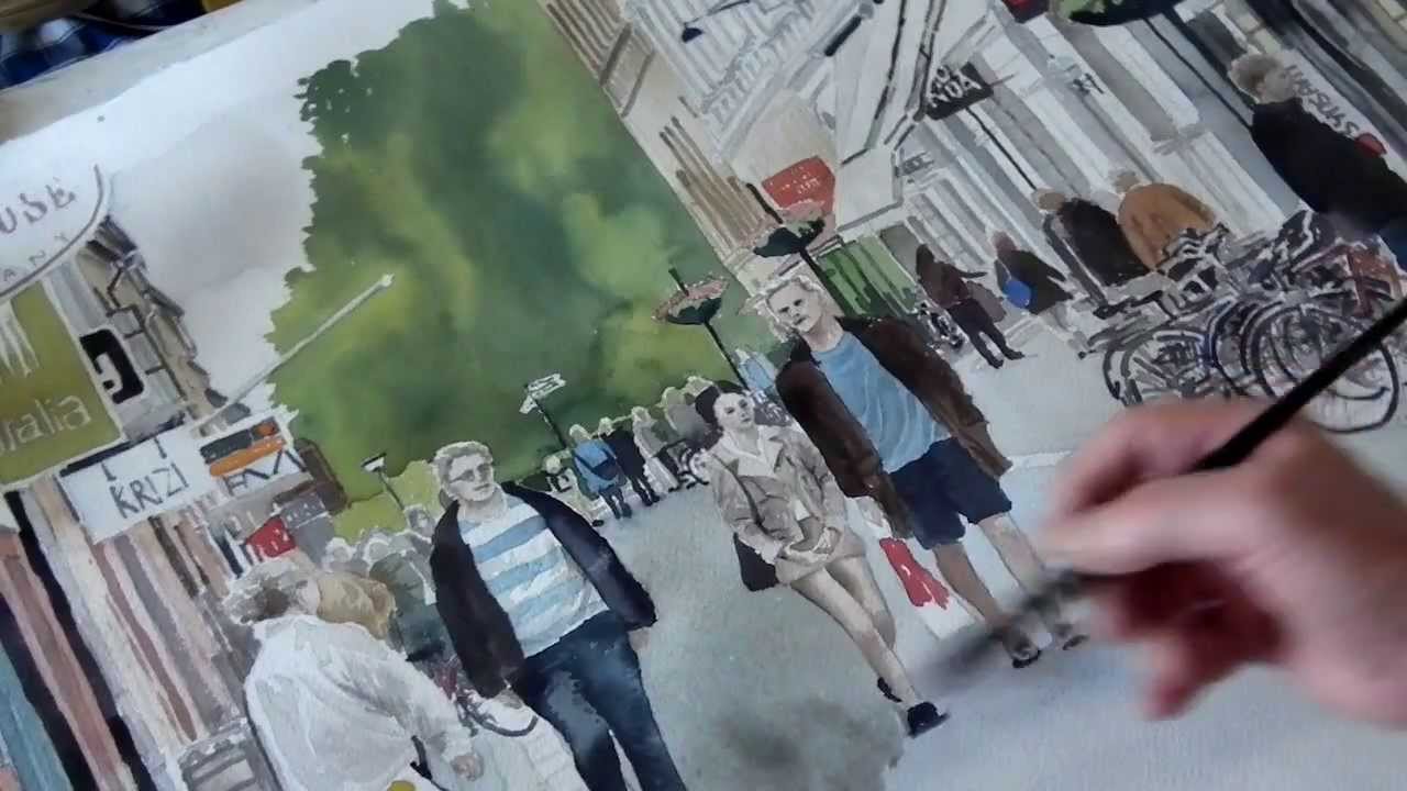 Lilla Fiskaregatan, a watercolor painting by Erik Lundgren