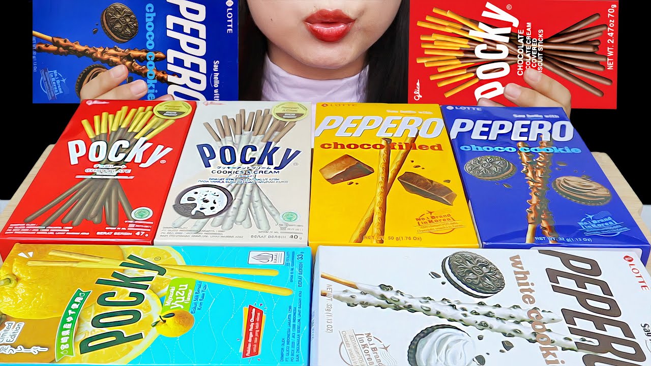 POCKY VS PEPERO BATTLE ASMR 🍫 POCKY CHOCOLATE, PEPERO CHOCO COOKIES, POCKY YUZU, PEPERO WHITE COOKIE