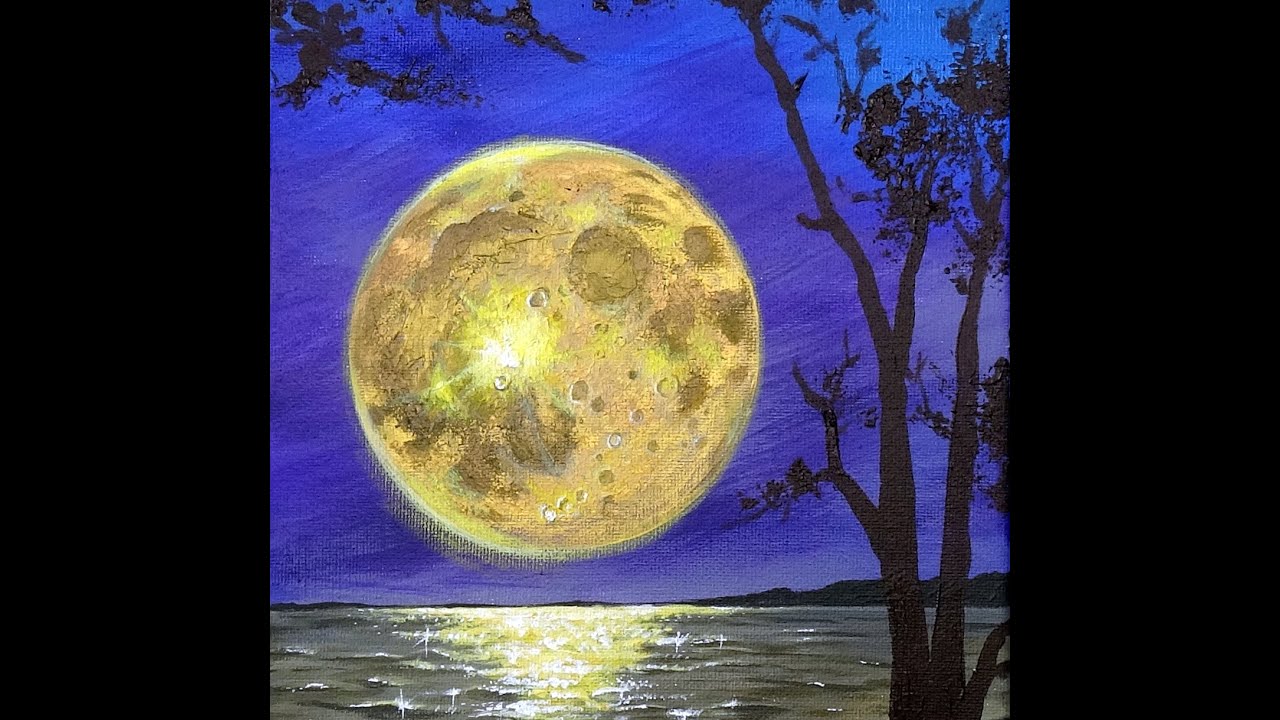 Golden Moon Acrylic Painting Aluminum Foil Technic