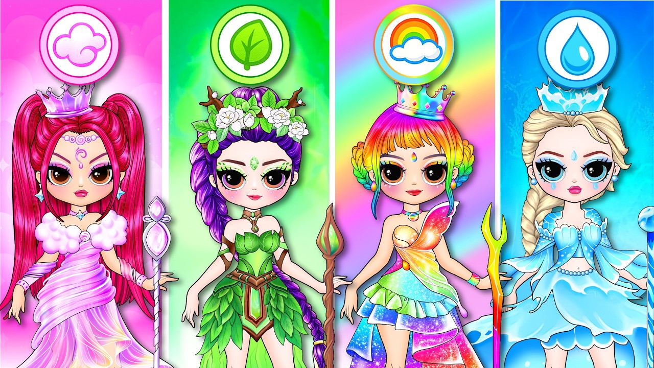 Huntrix Try Four Elements: Rainbow, Fire, Water & Earth | Best DIY Fashion Paper Dolls