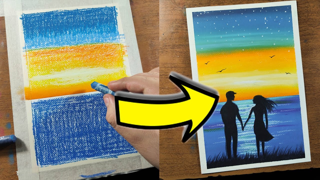 Cómo Dibujar un Atardecer con Óleo Pastel Paso a Paso - Pareja