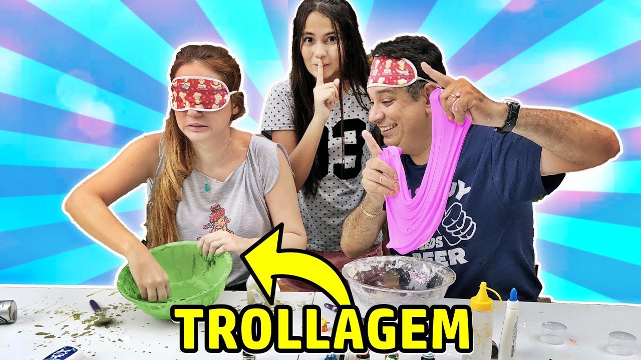 TROLLAMOS A MAMÃE FAZENDO SLIME DE OLHOS VENDADOS!!! (SLIME CHALLENGE)