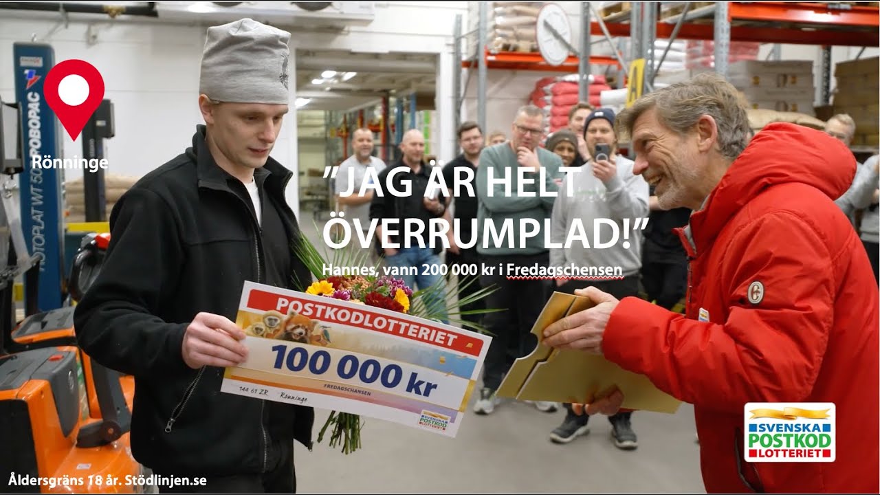 Hannes i Rönninge överraskas på jobbet - vinner 200 000 kronor i Postkodlotteriet