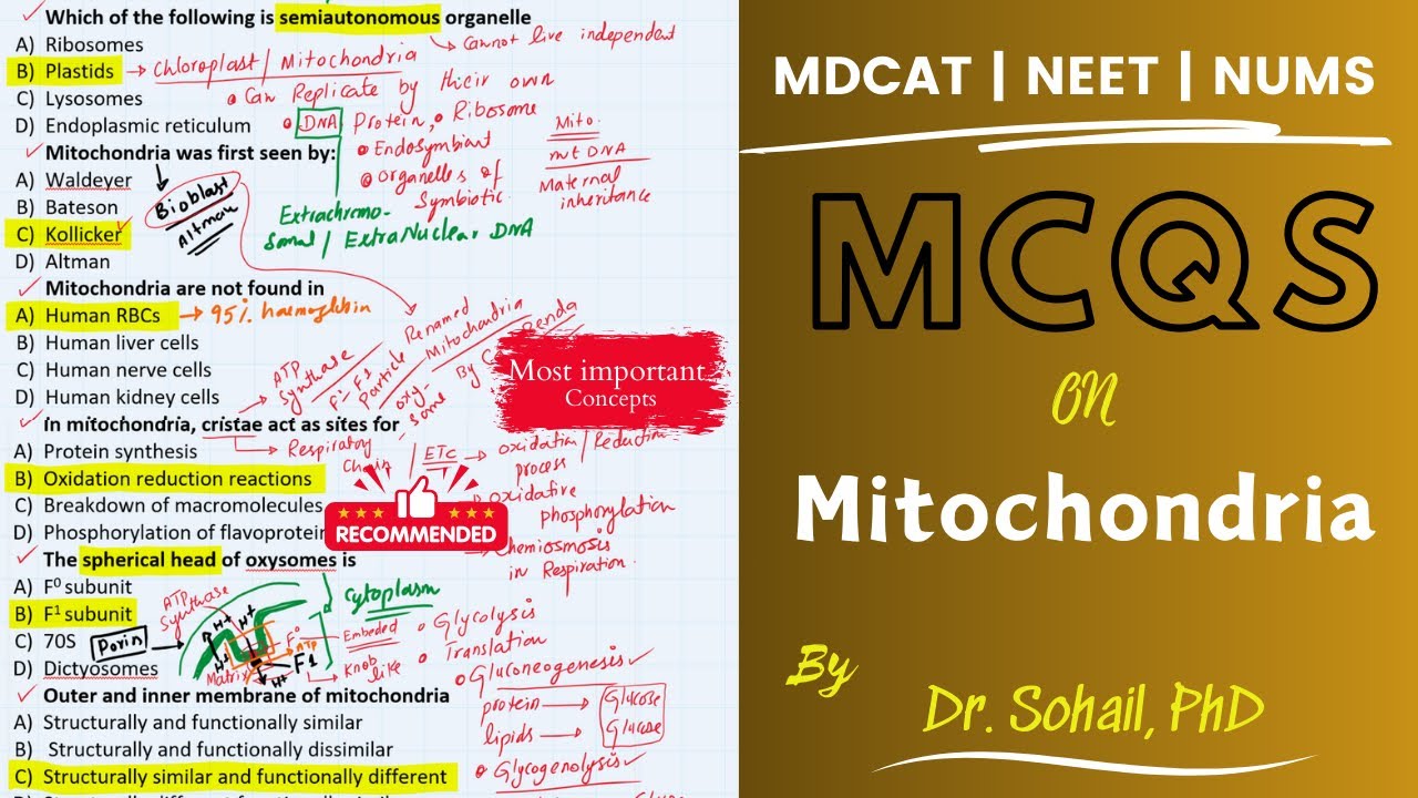 MDCAT MCQS Mitochondria | UHS | NUMS | NEET | JSMU | ETEA | BUMHS