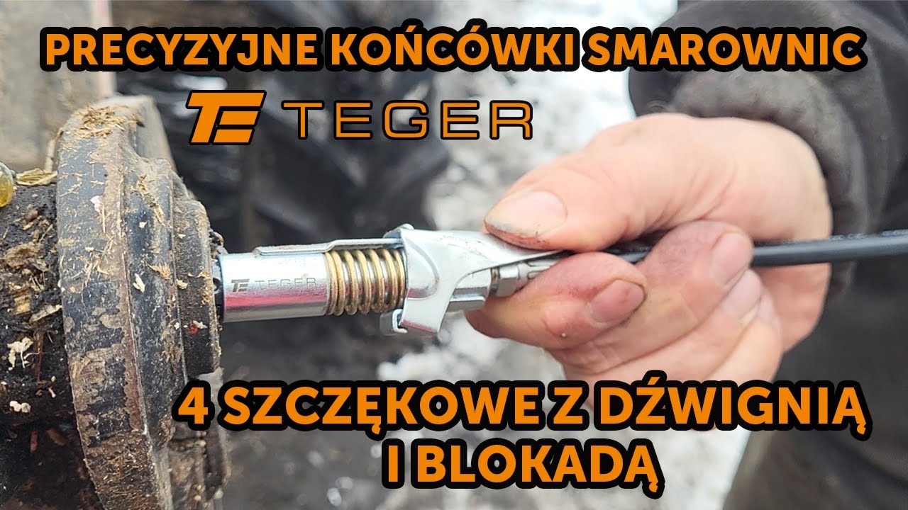 Końcówka smarownicy TEGER. Precyzyjne 4 szczękowe narzędzie z dźwignią i blokadą do towotnic.