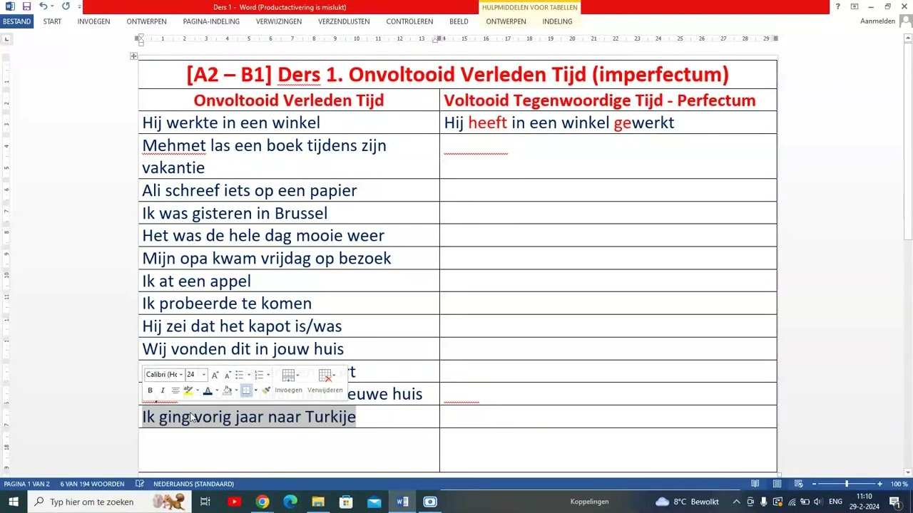 [A2 - B1] Ders 1. Hollandacada Basit Geçmiş Zaman. Imperfectum in het Nederlands