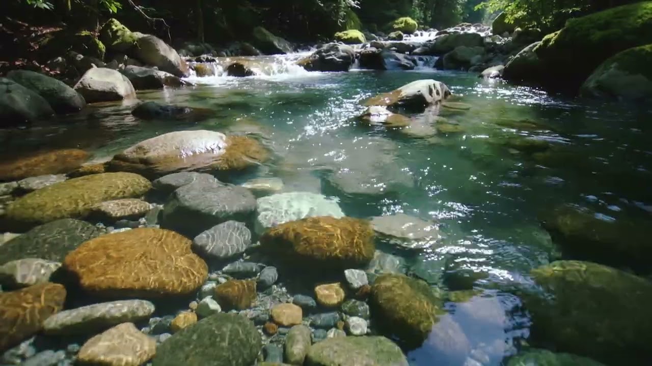Crystal Clear Stream Flowing Over Rocks 🏞️ Static Nature Sounds for Sleep | Water ASMR 4K