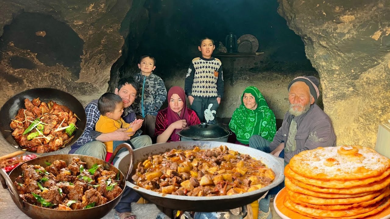 Cooking with grandma and grandpa in the Cave / Village life in Afghanistan 