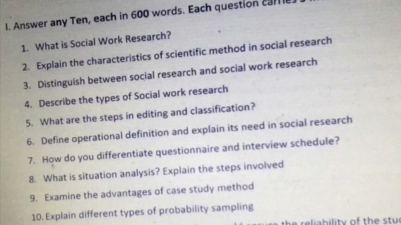 MSW sample exam question paper | Social Work entrance exam