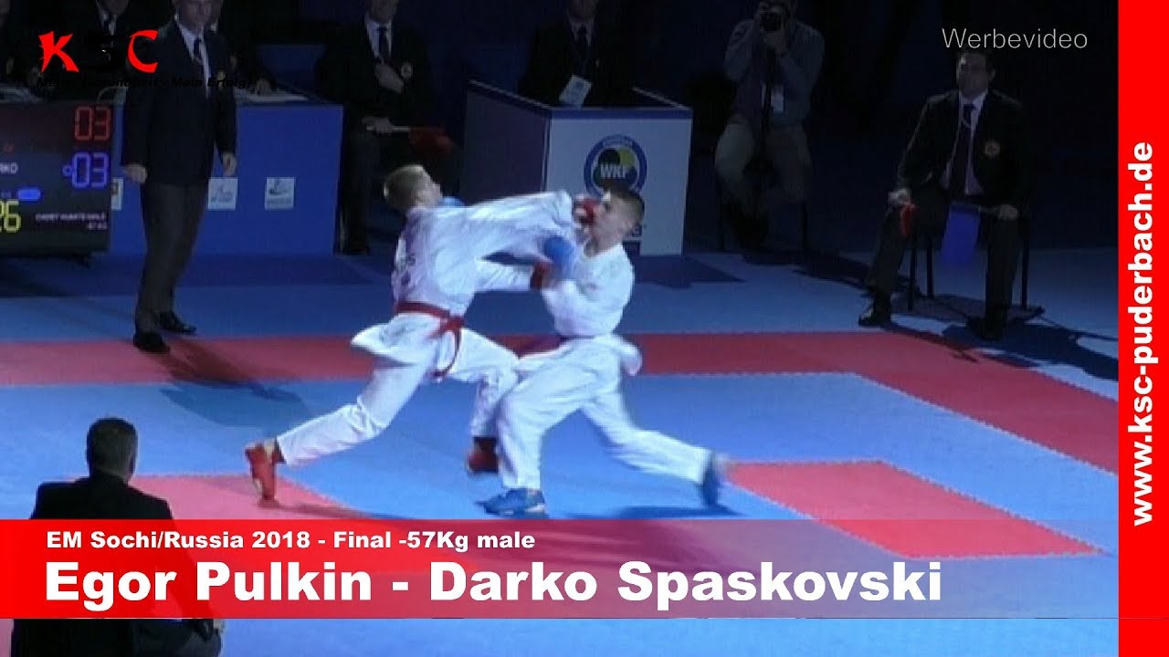 Karate U16 EM Sochi Russia Final -57 Male WKF - Egor Pulkin vs Darko Spaskovski
