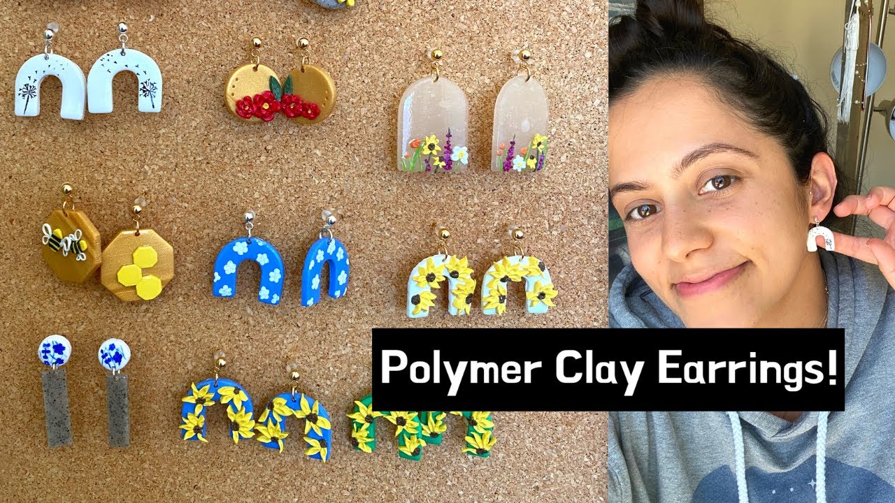 How to make polymer clay earrings: sculpey, pasta machine, clay cutters, acrylic
