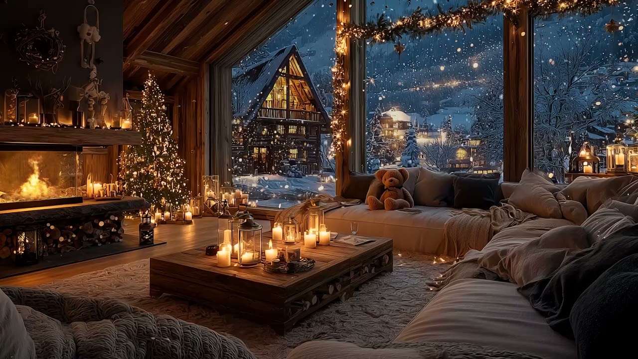 Peaceful Fireplace & Soft Piano Music | Cozy Winter Night Ambience for Sleep and Relaxation