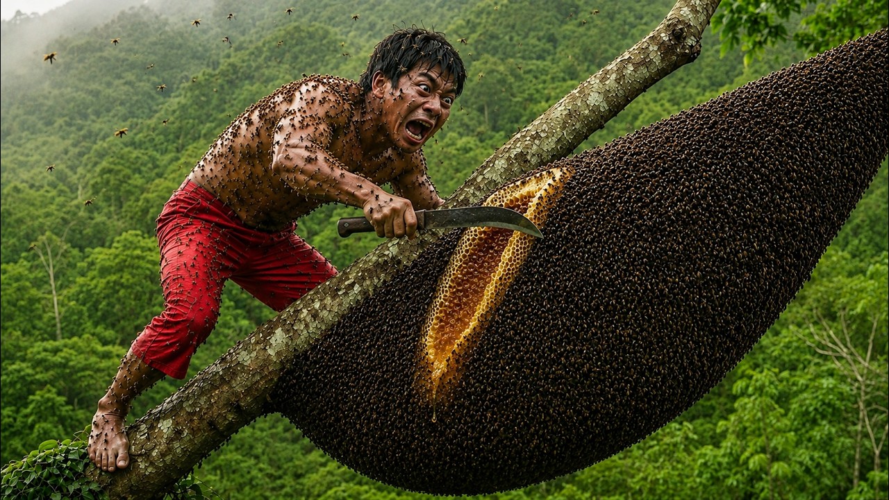 Climbing 130 Meters Alone to Harvest Giant Wild Honey in the Deep Jungle