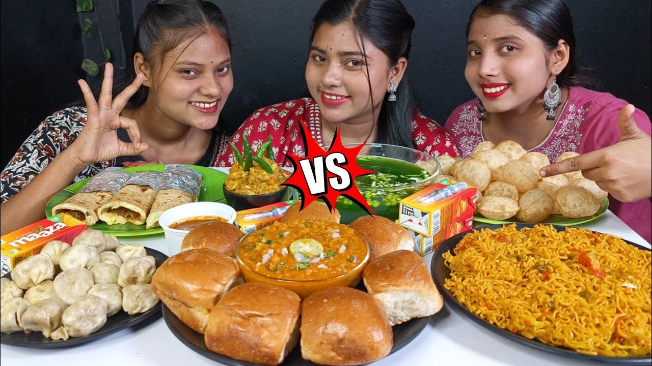 Eating 😋 Street Food Challenge | Golgappa, Momos, Pav Bhaji, Veg Roll, Noodles Eating Challenge