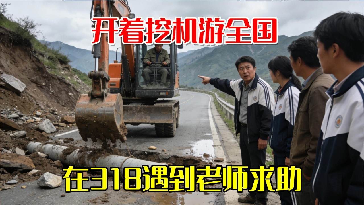 318国道突发泥石流，管道被埋！开着挖机旅行的我，成了老师们的‘及时雨’。#公路侠客 #硬核救援#开着挖机游全国