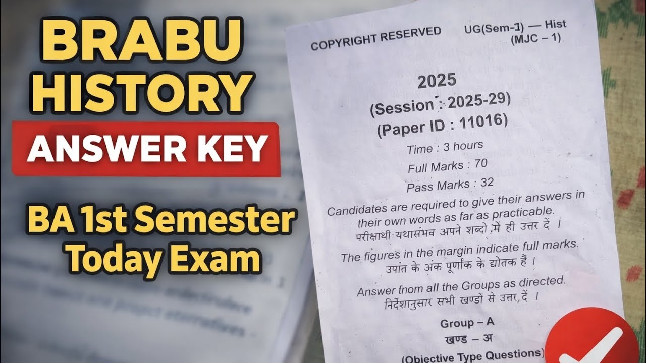 BRABU History answer key today Exam BA 1st semester 