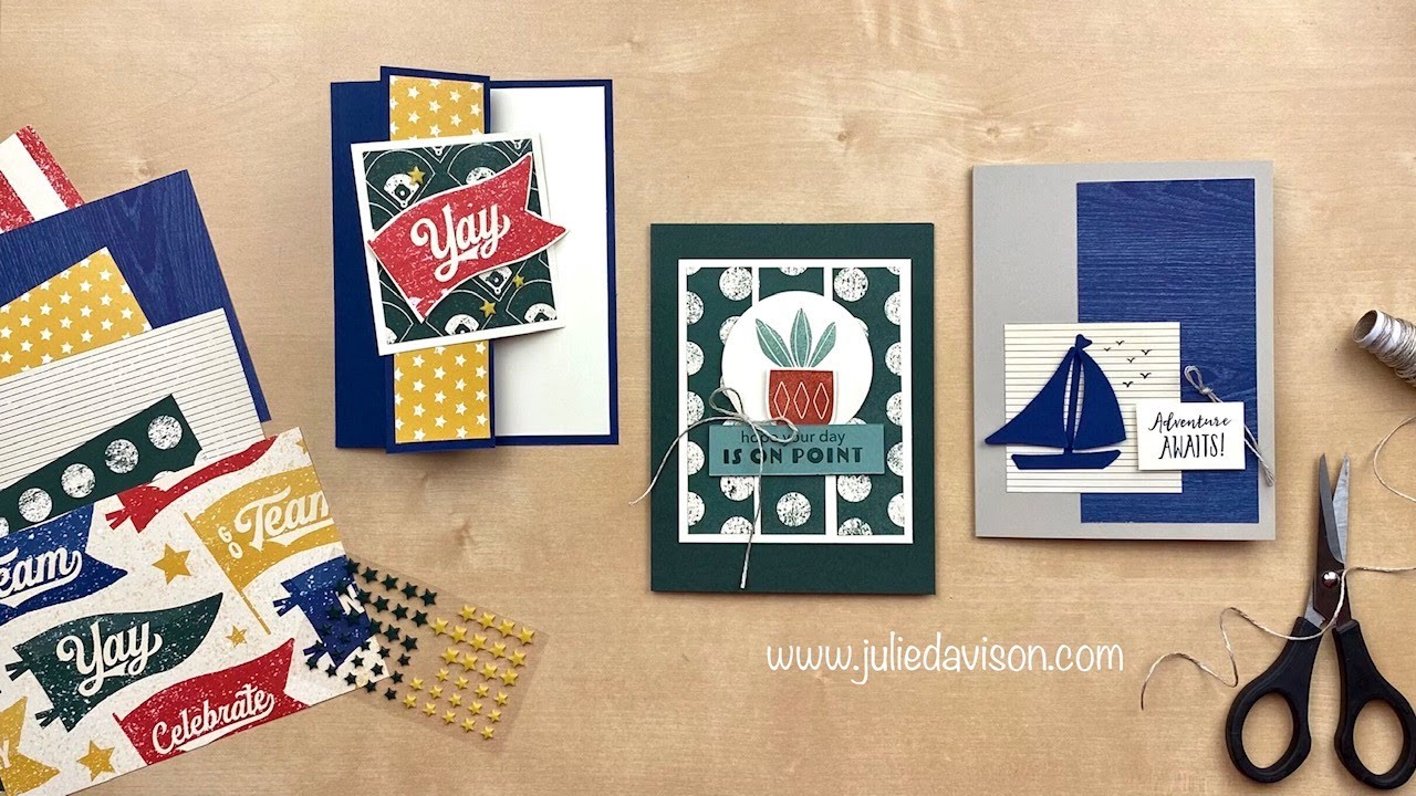 3 Masculine Cards w/Stampin' Up! Hey Sports Fan DSP ~ Let's Set Sail ~ Cactus Cuties