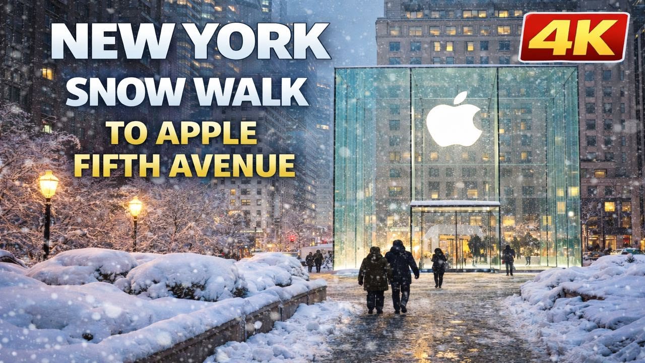Snow Walk to Apple Store Fifth Avenue 🍎 | New York After Snow 4K | #newyork #applestore #snowwalk
