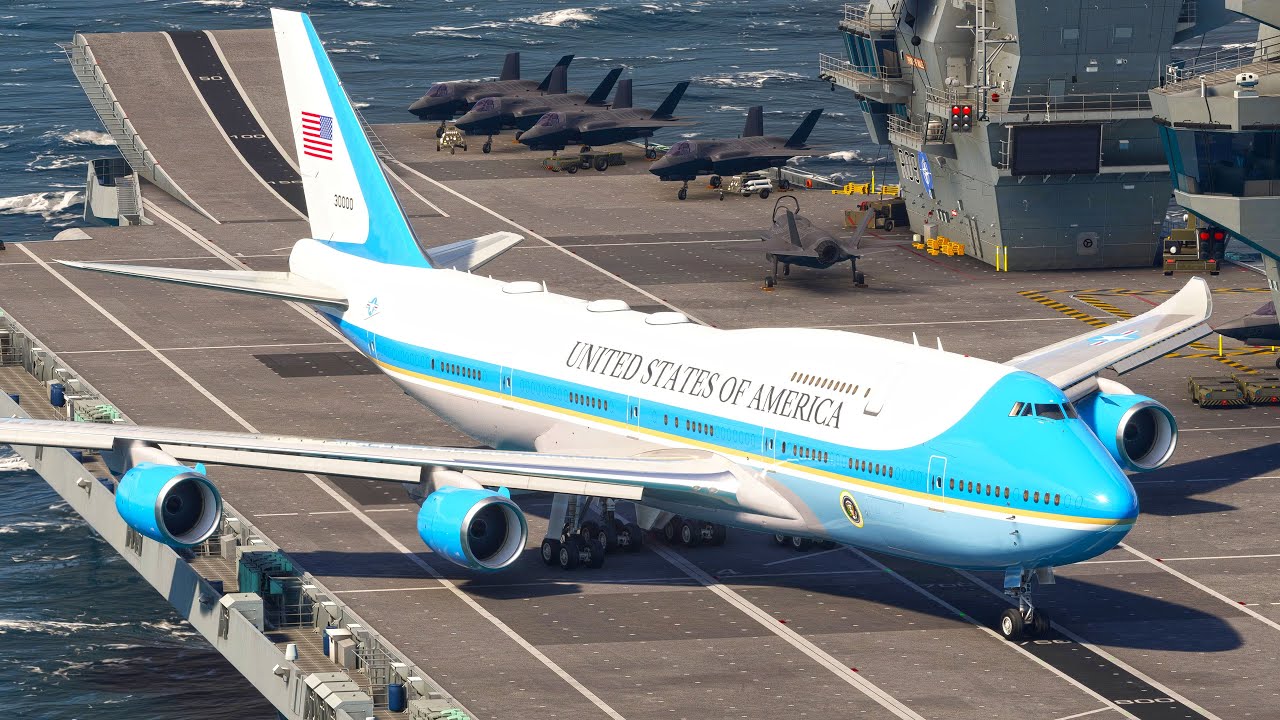 Super Insane Boeing 747 US Air Force One Takeoff from Aircraft Carrier