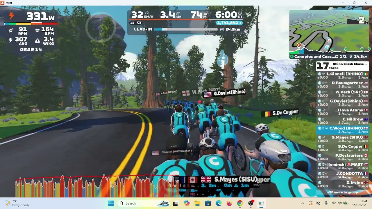 Zwift   Race Rhino Crash Chase Race C Canopies and Coastlines