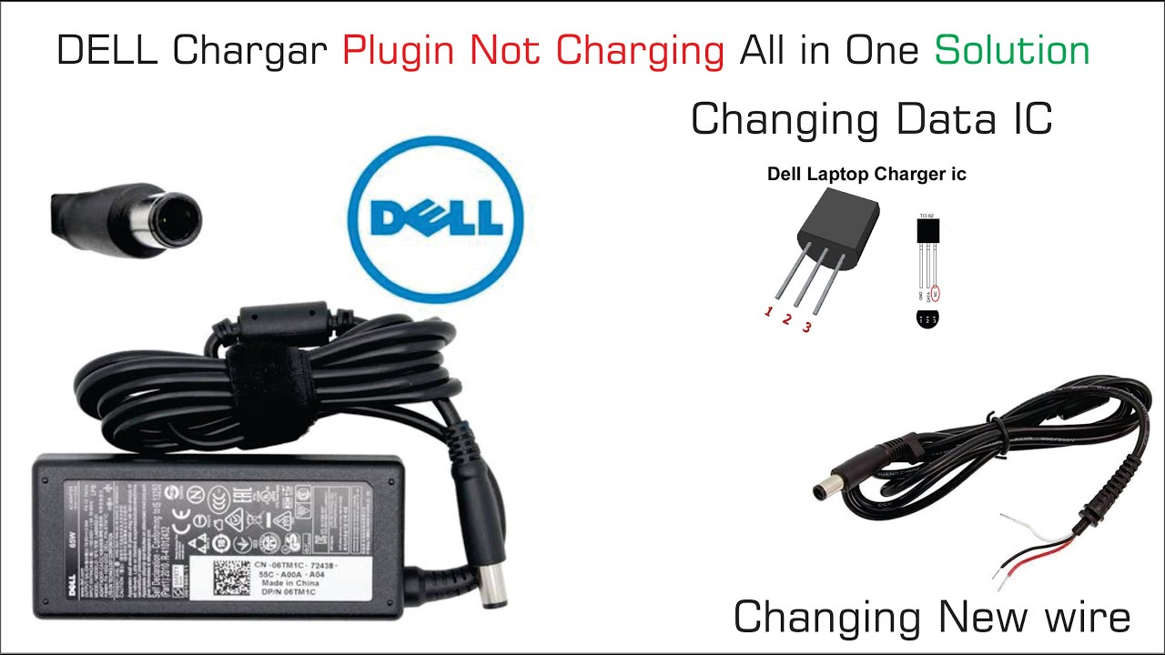 DELL LAPTOP PLUGIN NOT CHARGING THE REPAIR CHARGER CHANGE WIRE AND DATA IC/ TRANSISTOR