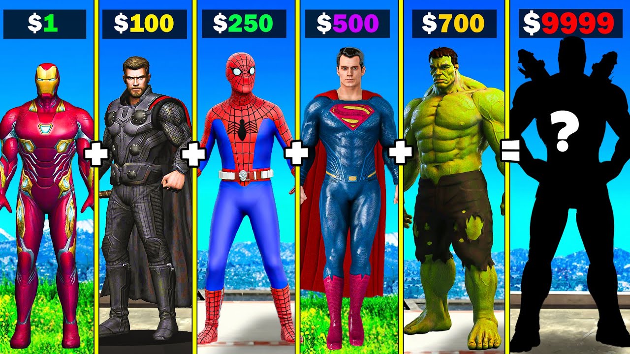 Fusing IRONMAN THOR SUPERMAN SPIDERMAN and HULK into GOD SUPER HERO in GTA 5!