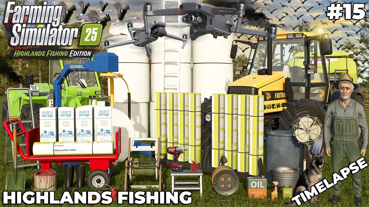 🍀 BALING AND WRAPPING LAST CUT OF GRASS WITH JCB & MERLO 🚜 | Kinlaig | Farming Simulator 25 | EP 15
