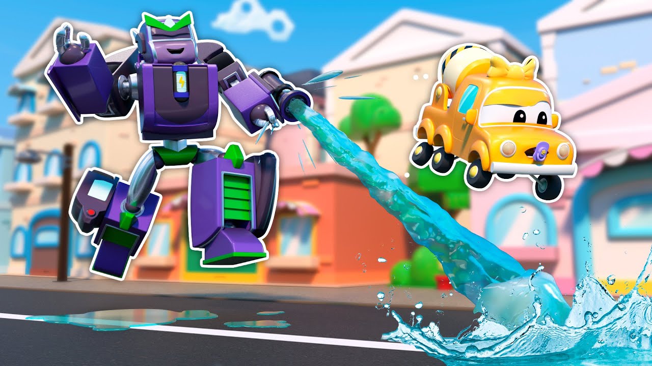 Evil Robot ruins the Water Fight! | RoboFuse Super Hero for Kids