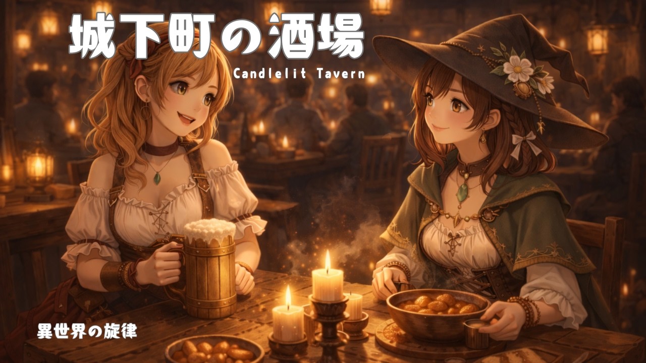 Candlelit Tavern Fantasy Lofi | 城下町の酒場 作業用BGM 60分
