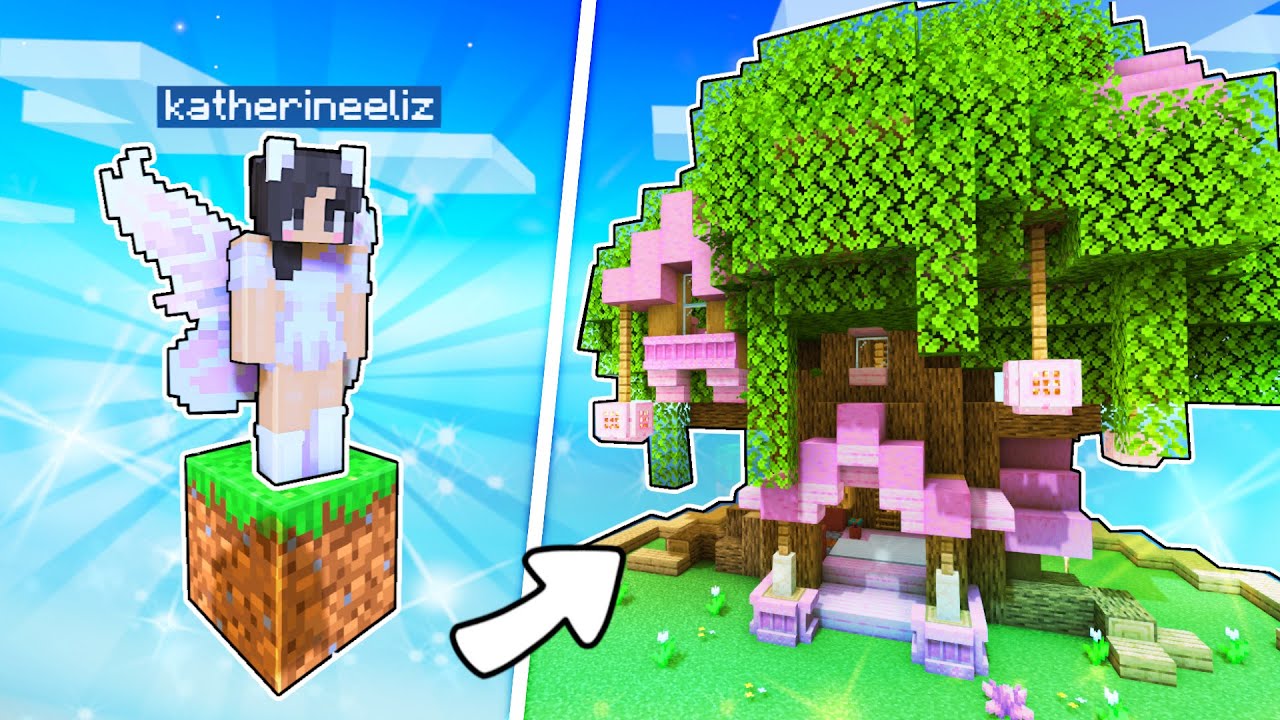 💜I Built a Fairy TREEHOUSE on ONE BLOCK🧚