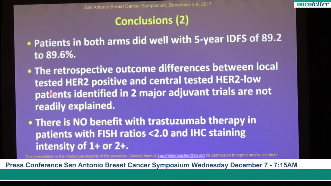 SABCS 2017: Adjuvant Trastuzumab Did Not Improve Outcomes for Patients With HER2-low Breast Cancer