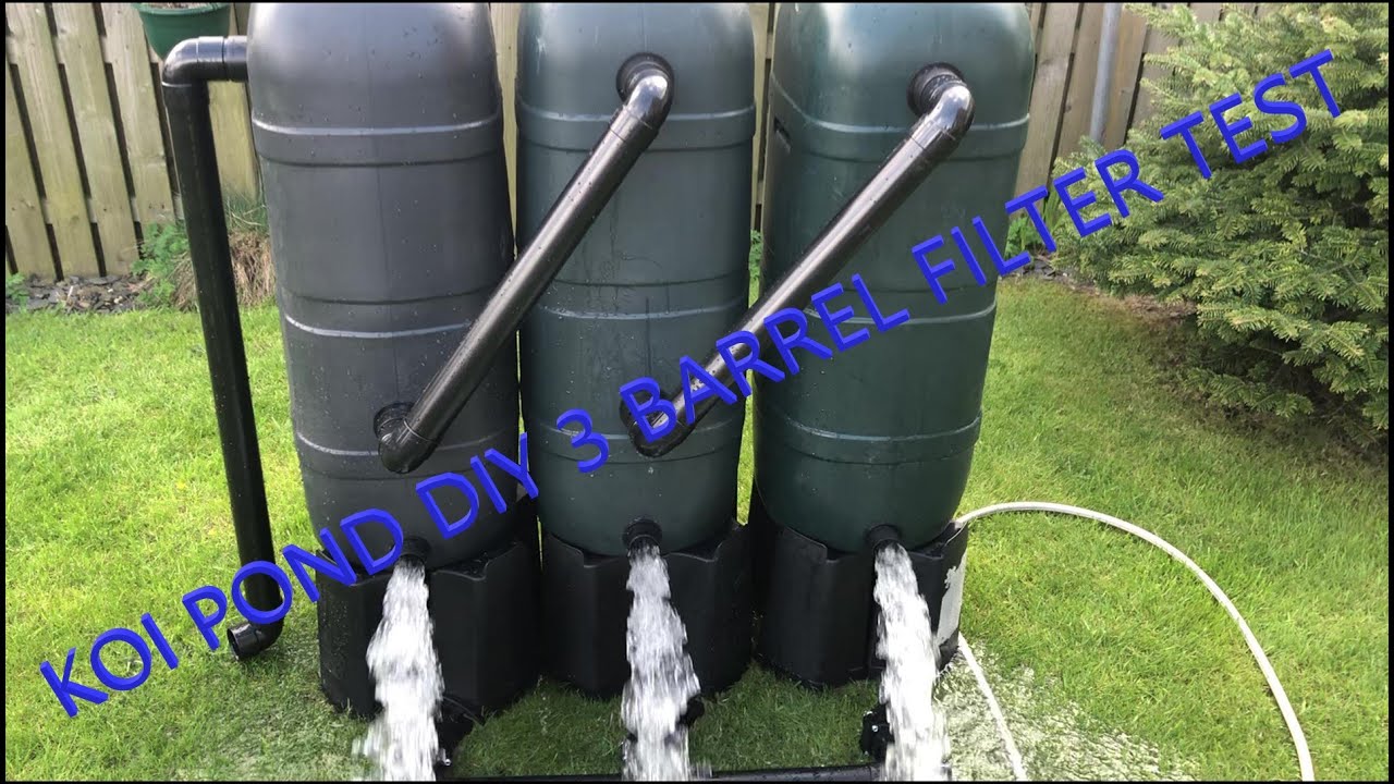 KOI POND DIY 3 BARREL FILTER  TEST RUN