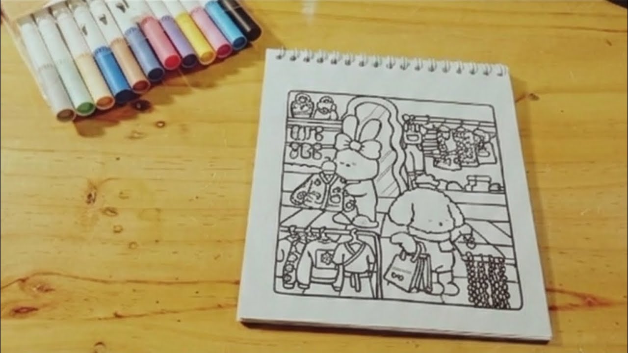 Coloring Cute Shopping Scene - Mewarnai toko baju lucu #asmr #coloring #mewarnai 